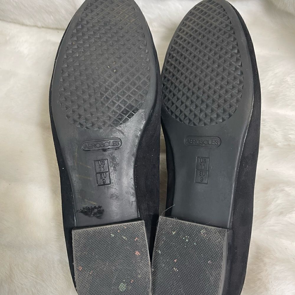 Aerosoles leather suede black slip on flats with gold tone buckle round toe SZ11 - Picture 6 of 10